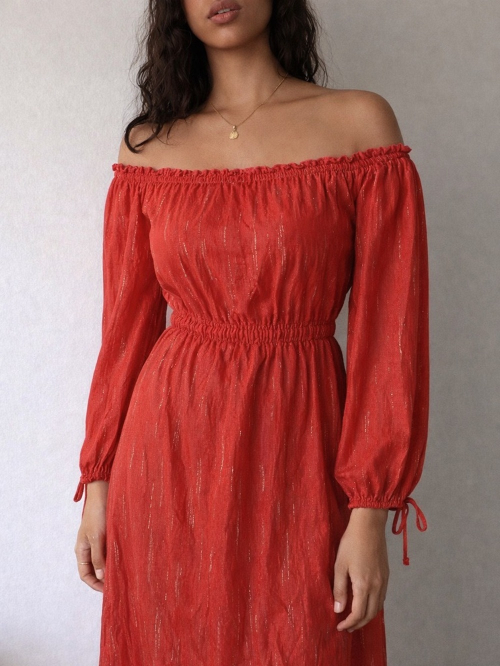 Michael Kors Off Shoulder Maxi Dress XS Metallic Red Resort Vacation Beach‎ NWT